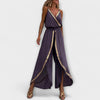 Serafina | Geborduurde V-hals jumpsuit met wijde pijpen