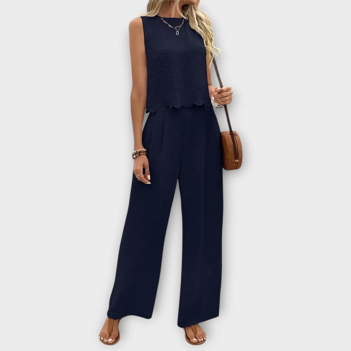 Soraya | Elegante tweedelige set met bloemenrand